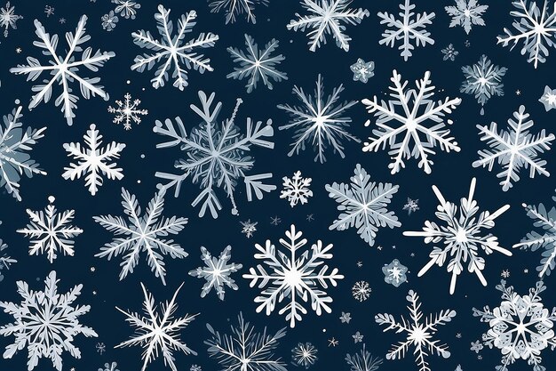 Disegno di sfondo natalizio festivo Diversi tipi di fiocchi di neve Vettore