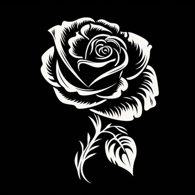 Disegno di tatuaggio a silhouette di rosa bianca e nera
