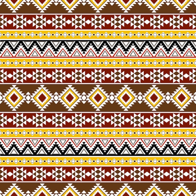 Disegno di tessuto tribale etnico americano con uno stile geometrico con rosso e giallo marrone caldo