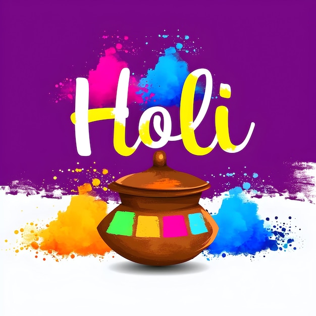 Disegno di testo Holi con polvere Holi colorata Felice festa Holi dei colori concetto artistico