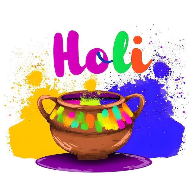 Disegno di testo Holi con polvere Holi colorata per la carta d'invito della festa Happy Holi