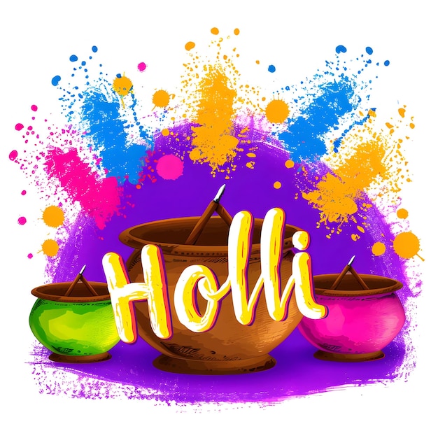 Disegno di testo Holi con polvere Holi colorata per la carta d'invito della festa Happy Holi