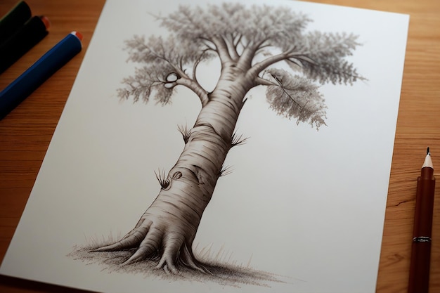 Disegno di un albero su un foglio di carta generato dall'IA