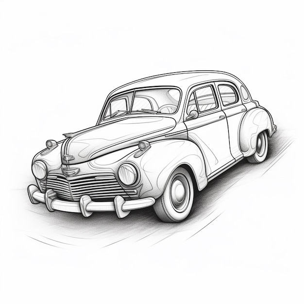 disegno di un'auto d'epoca con uno sfondo bianco ai generativa