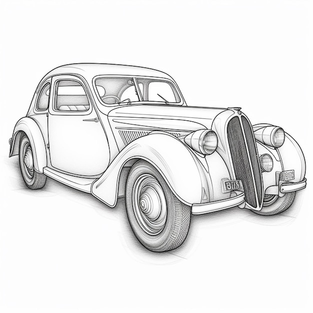 disegno di un'auto d'epoca con uno sfondo bianco ai generativa