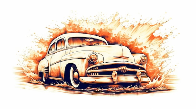 Disegno di un'auto d'epoca in fiamme IA generativa