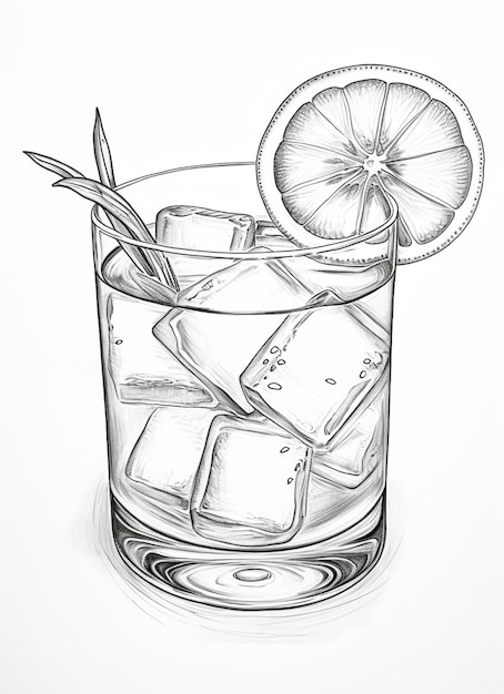 disegno di un bicchiere di acqua ghiacciata con una fetta di limone generativa ai