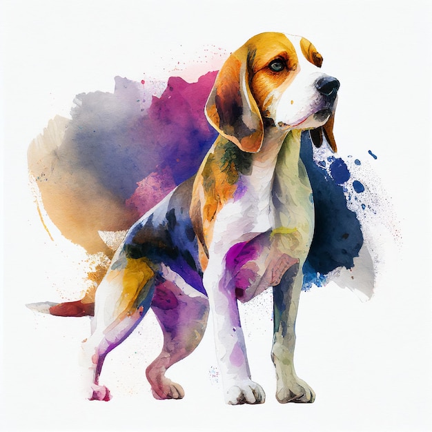 Disegno di un cane seduto davanti a una macchia di vernice Colori vivaci IA generativa