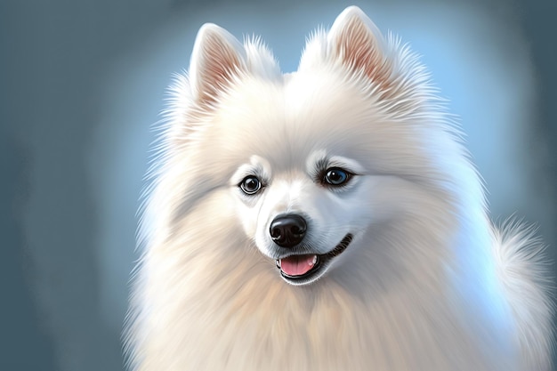 Disegno di un cane Spitz bianco uno splendido cane di razza un animale domestico con lana bianca