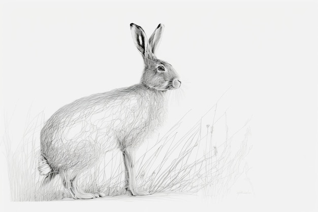 Disegno di un coniglio seduto nel campo in erba generativo ai