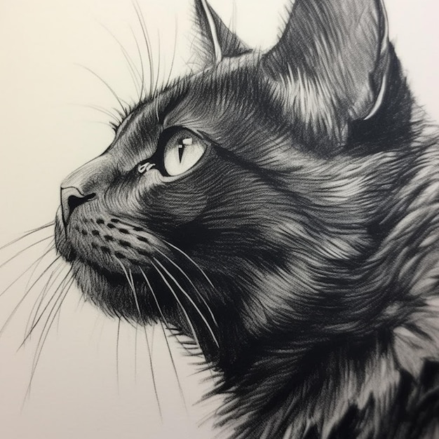 disegno di un gatto con uno sfondo bianco e nero ai generativa