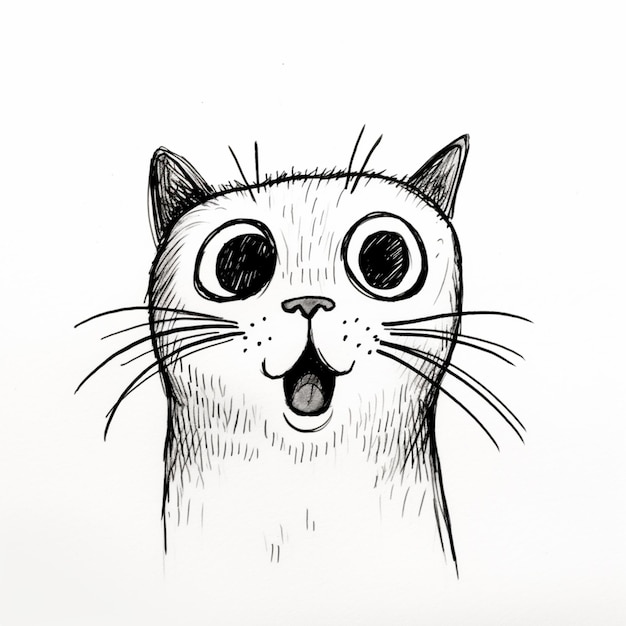 disegno di un gatto con uno sguardo sorpreso sul viso ai generativo