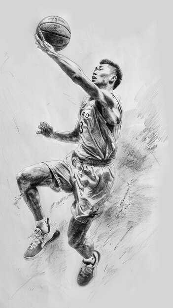 disegno di un giocatore di basket in azione con una palla generativa ai