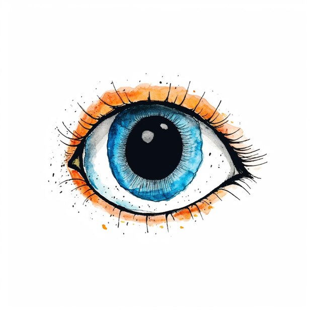 disegno di un occhio blu con dettagli arancione e nero generativo ai