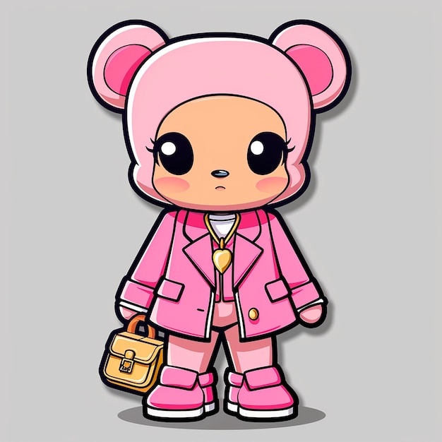 disegno di un orso in abiti rosa