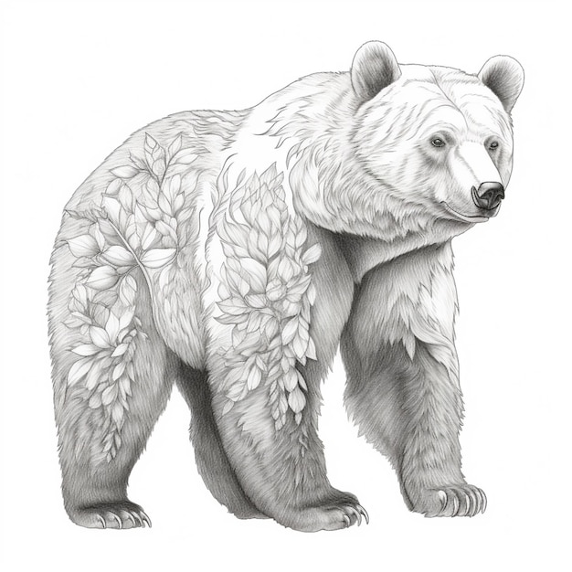 disegno di un orso in piedi davanti a uno sfondo bianco ai generativa