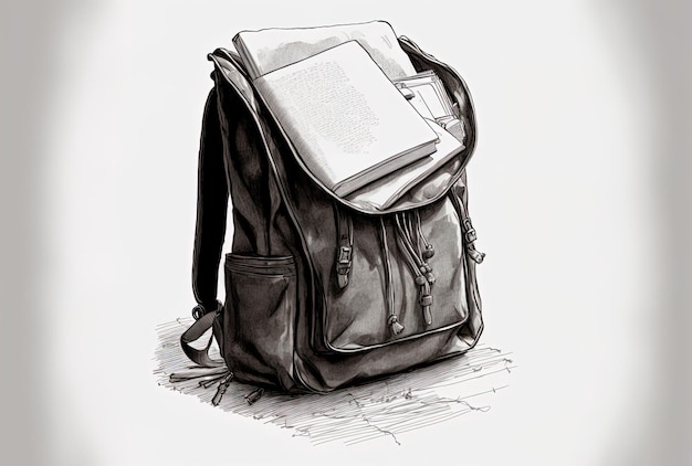 Disegno di una borsa zaino con in mano un libro per l'istruzione