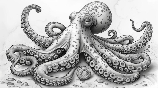 Disegno di una creatura di volpe polpo isolata su uno sfondo bianco