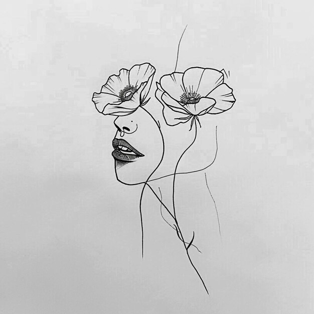 disegno di una donna con i fiori nei capelli generativo ai