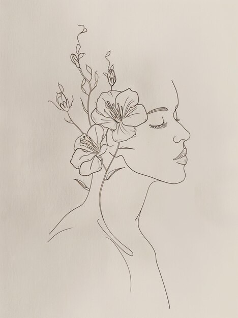 disegno di una donna con i fiori nei capelli generativo ai