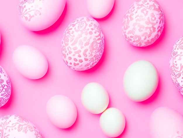 Disegno di uova di Pasqua rosa e bianche su uno sfondo rosa