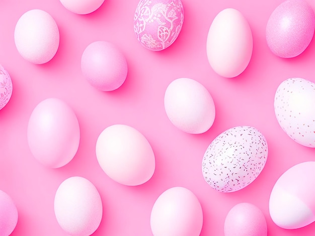 Disegno di uova di Pasqua rosa e bianche su uno sfondo rosa