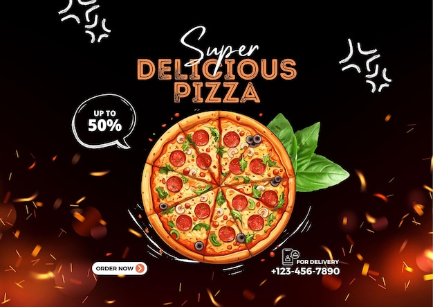 Disegno di volantini o manifesti di pizza per i social media