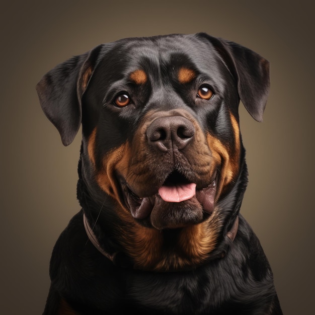 Disegno digitale fotorealistico di alta qualità 8k di un Rottweiler a pelo corto marrone