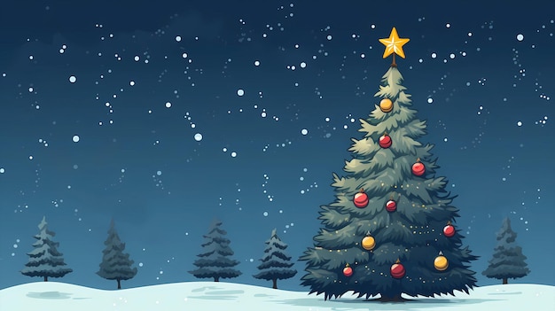 disegno disegnato a mano dell'illustrazione dell'albero di natale del fumetto