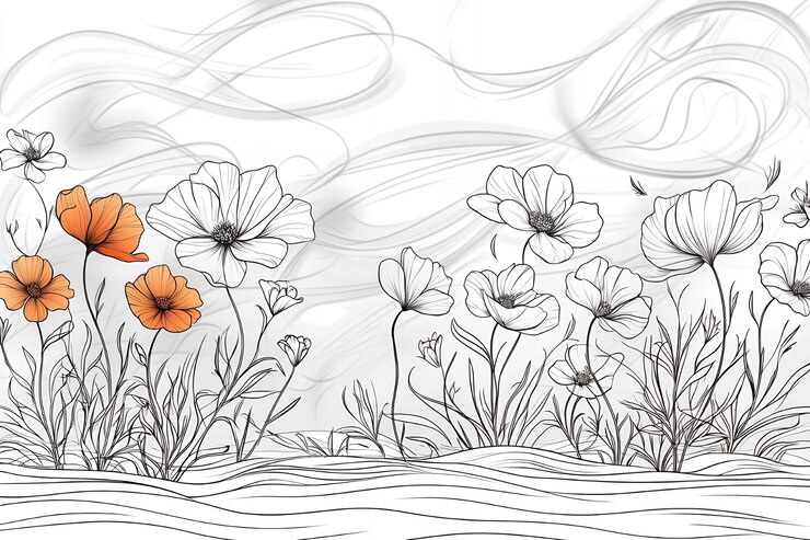 Foto disegno floreale astratto con capricciosi vortici