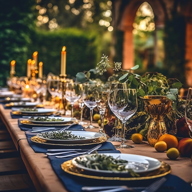 disegno floreale per una cena a tavola lunga