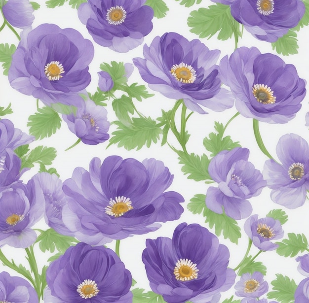 Disegno floreale senza cuciture con anemone blu su sfondo bianco