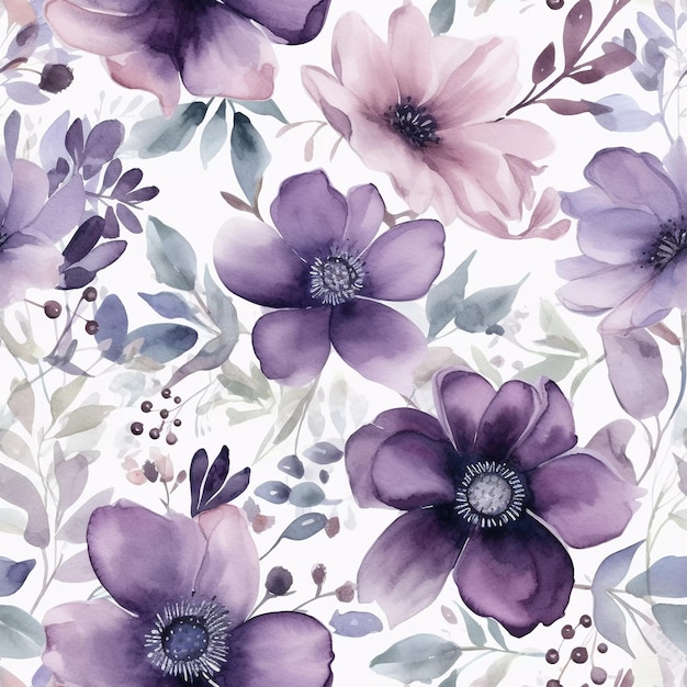 Disegno floreale viola in acquerello senza cuciture