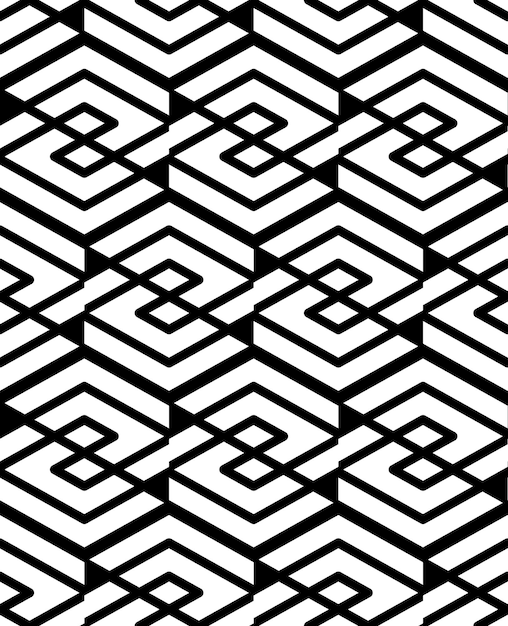 Disegno geometrico senza cuciture con linee parallele ed elementi geometrici tessuto decorativo infinito tessuto vettoriale astratto tessuto copertura intrecciata illustrazione in bianco e nero