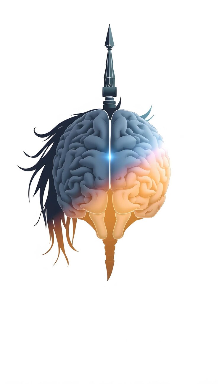 Foto disegno grafico forza del cervello telepatia isolata con punti salienti bianchi