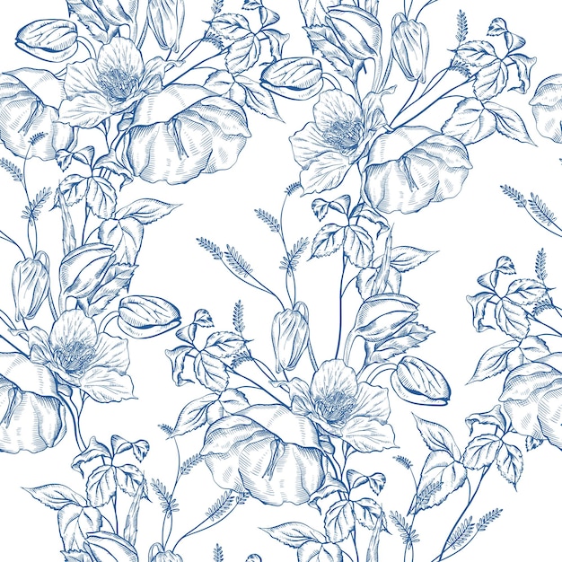 Disegno grafico senza cuciture con fiori Illustrazione