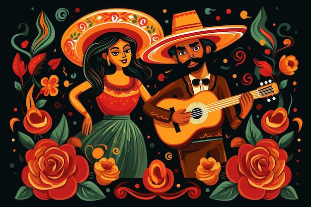 Disegno illustrativo della festa del Cinco De Mayo