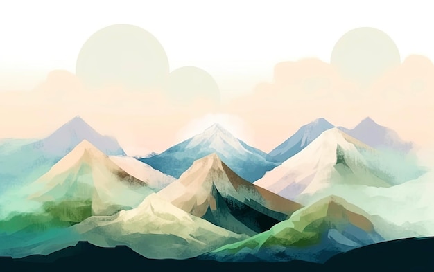 Disegno illustrativo di paesaggi di montagne selvagge Disegno per volantini o schede