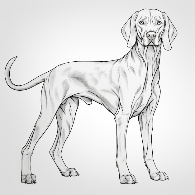 Disegno in bianco e nero di uno stile di illustrazione grafica Weimaraner