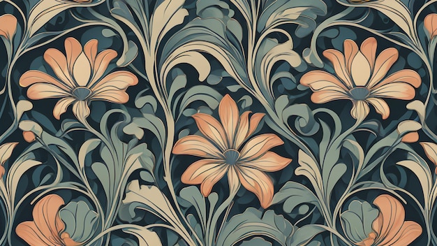 Disegno in stile Art Nouveau con fiori, foglie e viti
