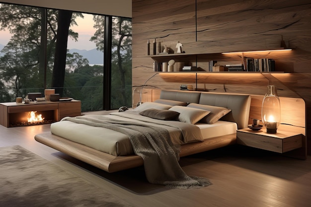 Disegno interno minimalista di una camera da letto moderna generata dall'IA