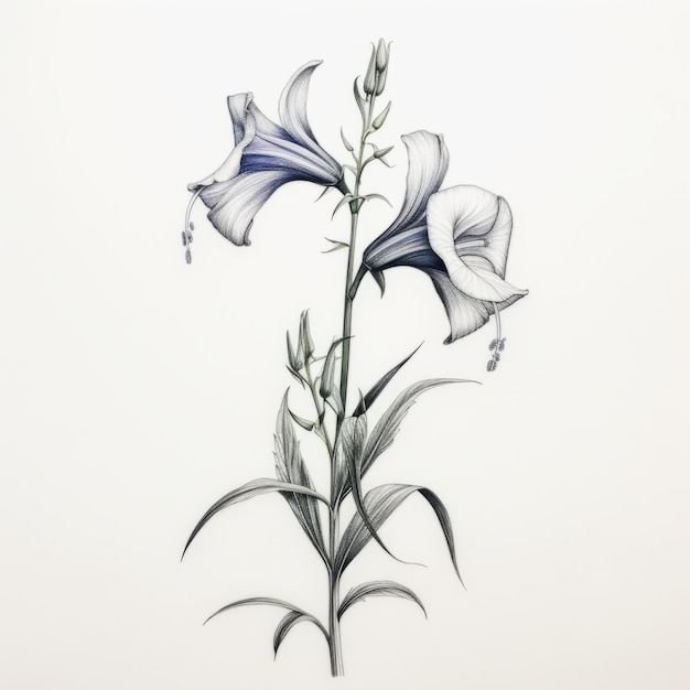 Disegno iperrealistico di fiori bianchi e blu con delicati ritagli di carta