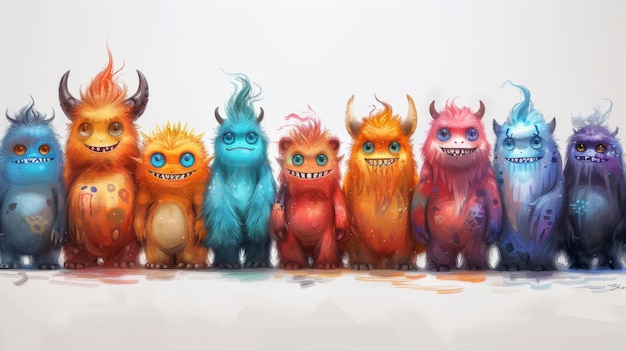 Disegno isolato della mascotte del mostro su sfondo bianco 25 creature colorate