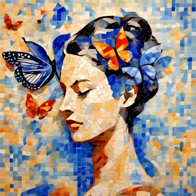 Disegno murale a mosaico femminile per la casa Stylish Mosaic Art Wall Print