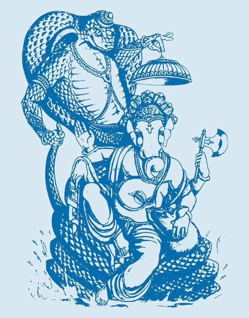 Disegno o schizzo del dio indù Lord Shiva figlio Lord Ganesha contorno illustrazione modificabile