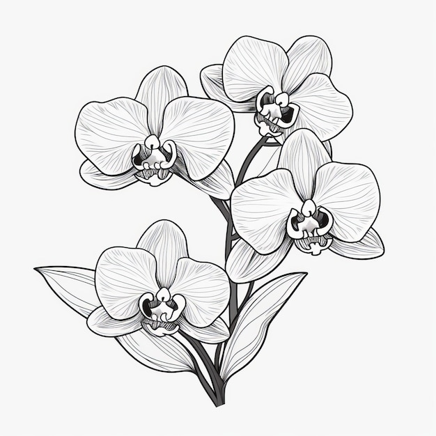 Disegno orchidea in bianco e nero per libro da colorare