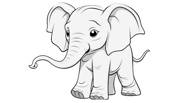 Disegno per bambini da colorare libro carino illustrazione di elefante linea invernale su sfondo bianco vuoto