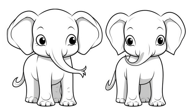 Disegno per bambini libro da colorare elefante carino Illustrazione linea invernale su sfondo bianco