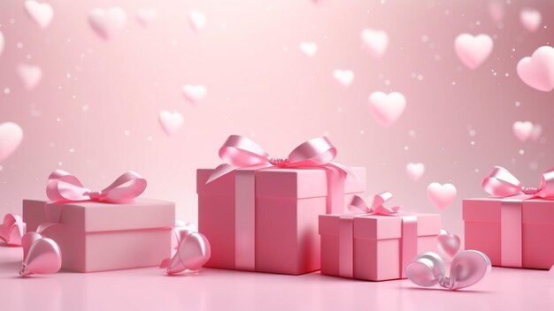 Disegno per il giorno di San Valentino Scatole regalo rosa 3D realistiche