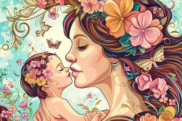 Disegno per la Festa della Madre Illustrazione di una madre che tiene in braccio un bambino